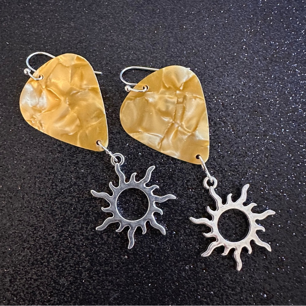 Yellow Marbleized Guitar Pick Earrings
